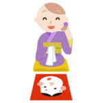 着物を着て福笑いをする若い女性のイラスト2