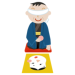 着物を着て福笑いをする中年の男性のイラスト1