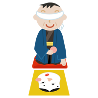 着物を着て福笑いをする中年の男性のイラスト1