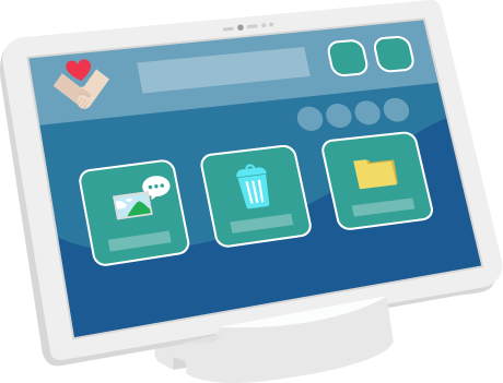 タブレット端末にアプリのUI画面が写っているイラスト2