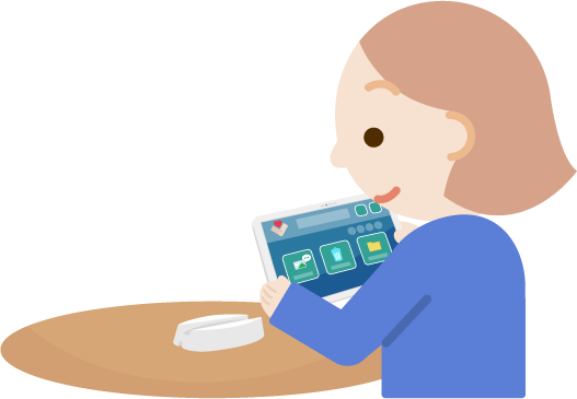 若い女性がタブレット端末でアプリ画面を見るイラスト2