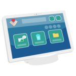 タブレット端末にアプリのUI画面が写っているイラスト2