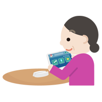 中年の女性がタブレット端末でアプリ画面を見るイラスト2