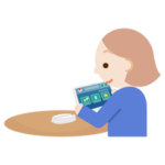 若い女性がタブレット端末でアプリ画面を見るイラスト2