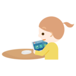 女の子がタブレット端末でアプリ画面を見るイラスト2