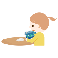 女の子がタブレット端末でアプリ画面を見るイラスト2