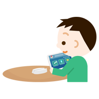 男の子がタブレット端末でアプリ画面を見るイラスト2