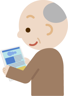 高齢者の男性がタブレット端末でブラウザ画面を見るイラスト1