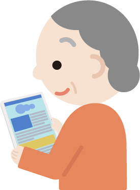 高齢者の女性がタブレット端末でブラウザ画面を見るイラスト1