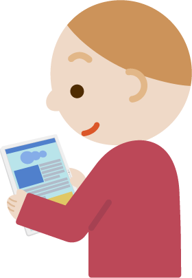 若い男性がタブレット端末でブラウザ画面を見るイラスト1