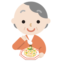 炒飯を食べる高齢者の女性のイラスト1