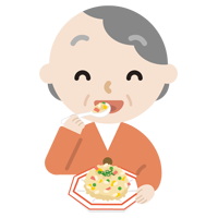 炒飯を食べる高齢者の女性のイラスト2