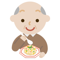 炒飯を食べる高齢者の男性のイラスト1