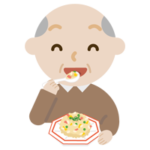 炒飯を食べる高齢者の男性のイラスト2