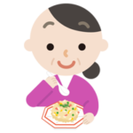炒飯を食べる中年の女性のイラスト1