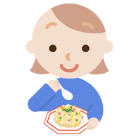 炒飯を食べる若い女性のイラスト1