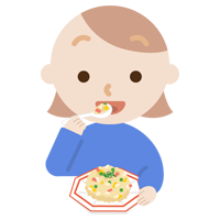 炒飯を食べる若い女性のイラスト2
