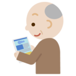 高齢者の男性がタブレット端末でブラウザ画面を見るイラスト1
