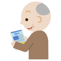高齢者の男性がタブレット端末でブラウザ画面を見るイラスト1