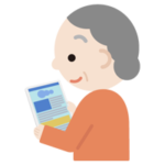 高齢者の女性がタブレット端末でブラウザ画面を見るイラスト1