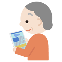 高齢者の女性がタブレット端末でブラウザ画面を見るイラスト1