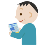 中年の男性がタブレット端末でブラウザ画面を見るイラスト1