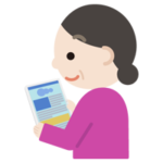 中年の女性がタブレット端末でブラウザ画面を見るイラスト1