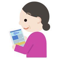 中年の女性がタブレット端末でブラウザ画面を見るイラスト1