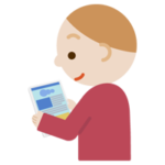 若い男性がタブレット端末でブラウザ画面を見るイラスト1
