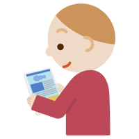 若い男性がタブレット端末でブラウザ画面を見るイラスト1