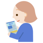 若い女性がタブレット端末でブラウザ画面を見るイラスト1