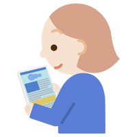 若い女性がタブレット端末でブラウザ画面を見るイラスト1