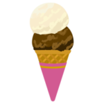 コーンに乗った2段アイスのイラスト（チョコ・バニラ）