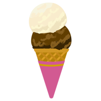 コーンに乗った2段アイスのイラスト（チョコ・バニラ）
