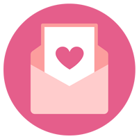 ラブレターのアイコンのイラスト（ピンク・丸）