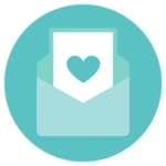 ラブレターのアイコンのイラスト（水色・丸）