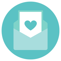 ラブレターのアイコンのイラスト（水色・丸）