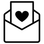 ラブレターのアイコンのイラスト（白黒）