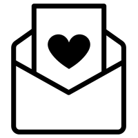 ラブレターのアイコンのイラスト（白黒）