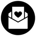 ラブレターのアイコンのイラスト（白黒・丸）