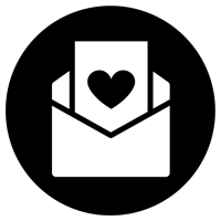 ラブレターのアイコンのイラスト（白黒・丸）