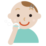 顔に粉をはたく若い男性のイラスト