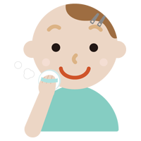 顔に粉をはたく若い男性のイラスト