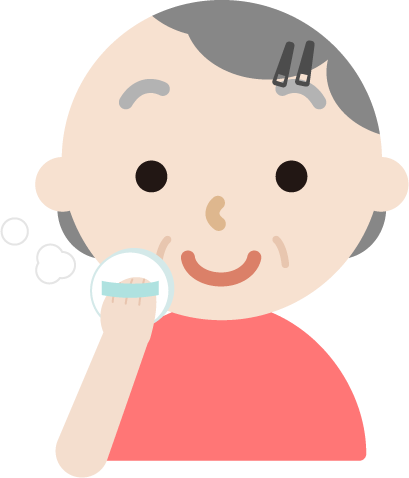 顔に粉をはたく高齢者の女性のイラスト