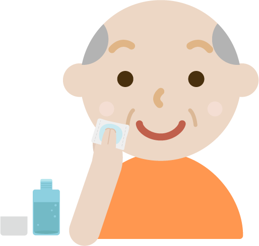 スキンケアをする高齢者の男性のイラスト(化粧水)