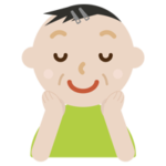頬に手を当てる中年の男性のイラスト