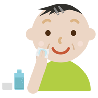 スキンケアをする中年の男性のイラスト（化粧水）