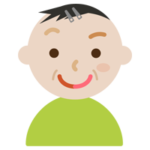 半分お化粧をした中年の男性のイラスト