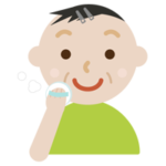 顔に粉をはたく中年の男性のイラスト