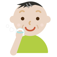 顔に粉をはたく中年の男性のイラスト